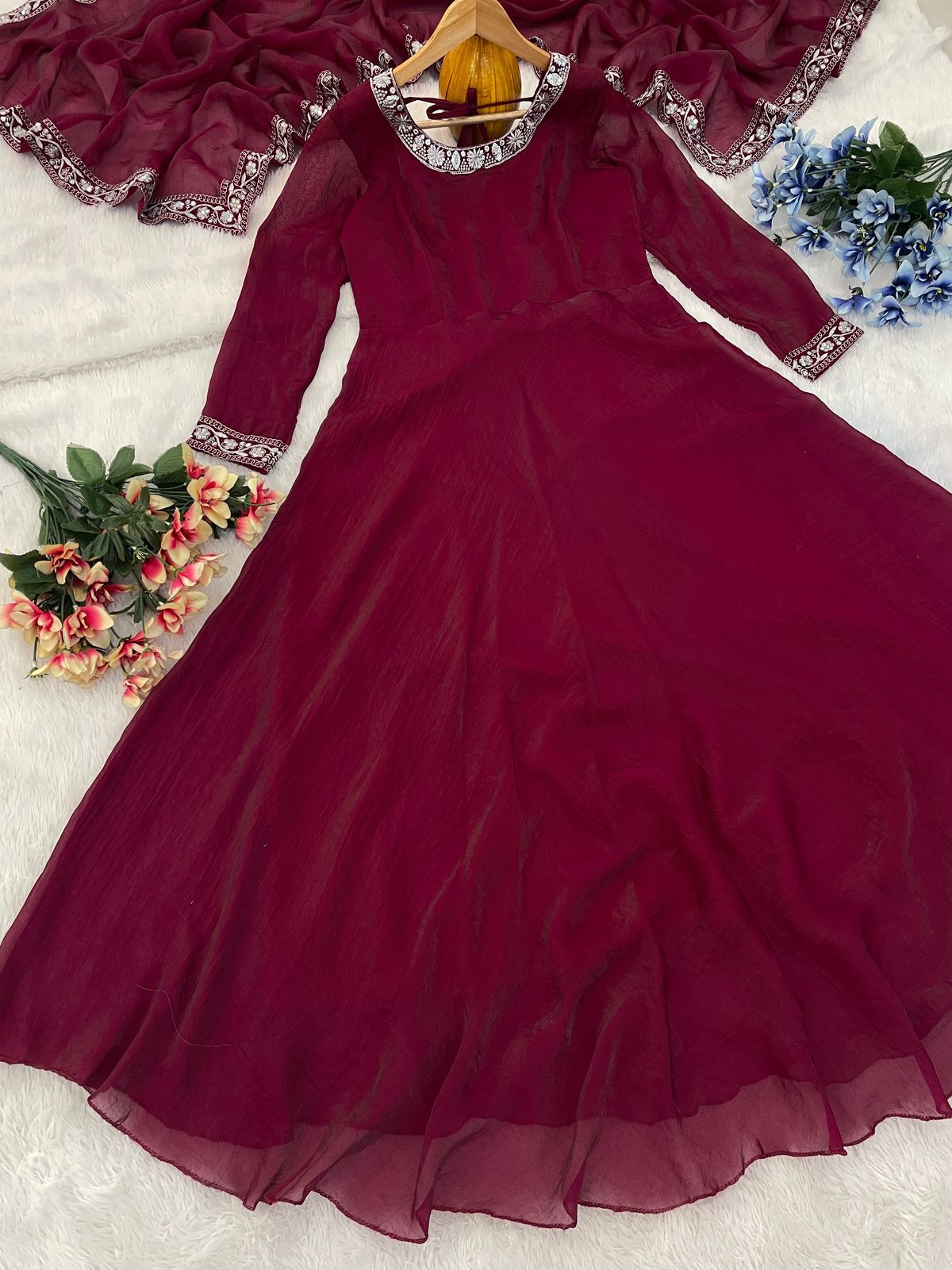 Super Hit Fendy Silk Fabric beautiful gown With Duppta. - Dark Pink - image_02_6f091da53d04.jpg