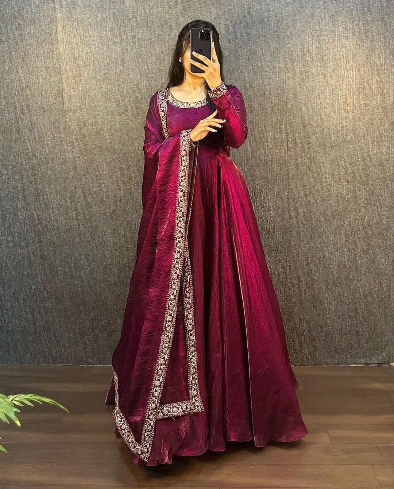 Super Hit Fendy Silk Fabric beautiful gown With Duppta. - Dark Pink - image_03_c4afa4916ada.jpg