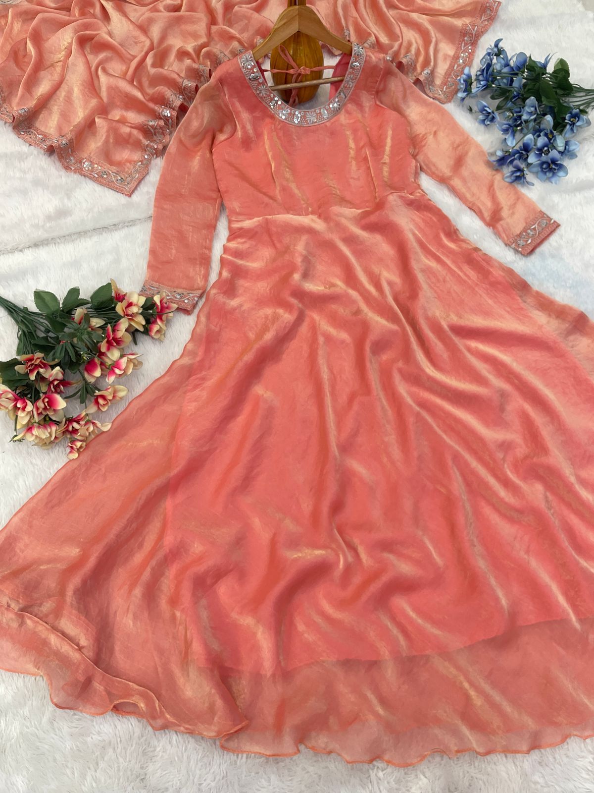 Super Hit Fendy Silk Fabric beautiful gown With Duppta. - Orange - image_02_eeb1fbc0fb71.jpg