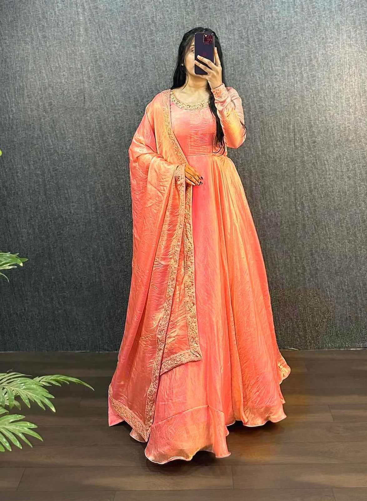 Super Hit Fendy Silk Fabric beautiful gown With Duppta. - Orange - image_03_ed8fddf85a09.jpg