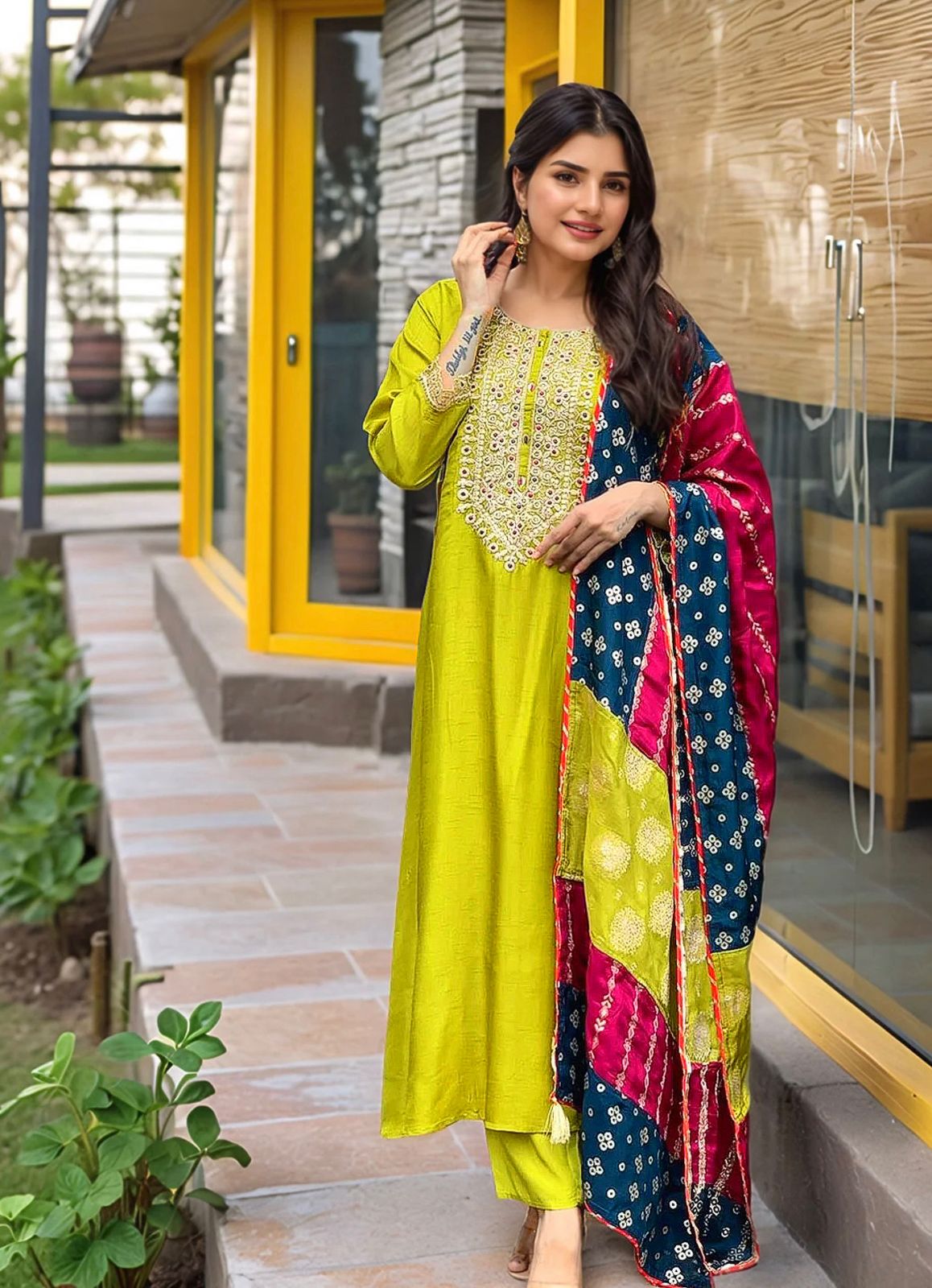 Super Hit RomanSilk Fabric beautiful Kurta Set. - Multi - image_02_64cfb7962e1f.jpg